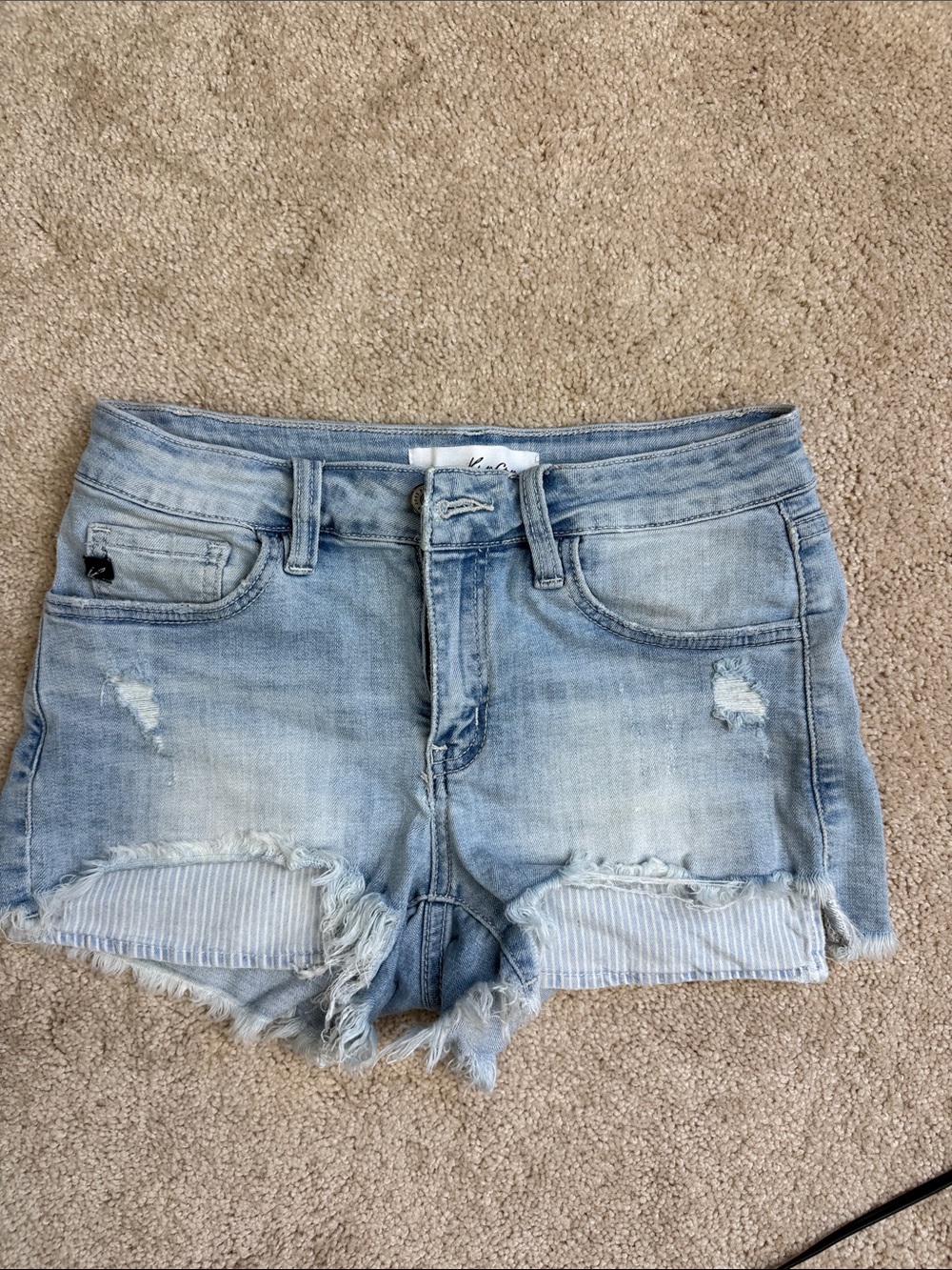 Kancan Light Blue Distressed Denim Shorts